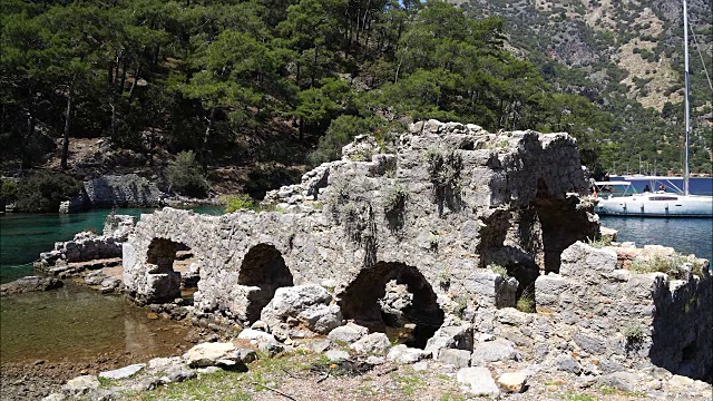 克利奥帕特拉从Göcek湾沐浴。Fethiye /土耳其视频素材