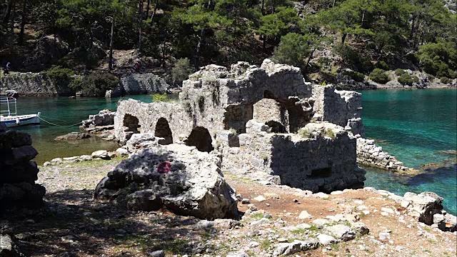 克利奥帕特拉从Göcek湾沐浴。Fethiye /土耳其视频素材