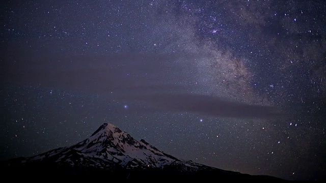 银河和星星在白雪皑皑的胡德山在夏天从失去的湖山丘附近视频素材