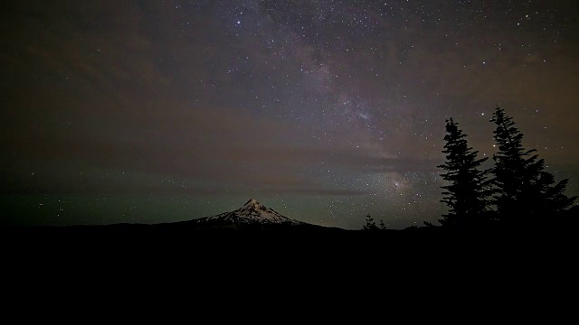 银河和星星在白雪皑皑的胡德山在夏天从迷失的湖丘宽视频素材