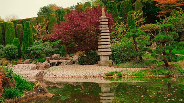 池塘在日本花园电影视频素材