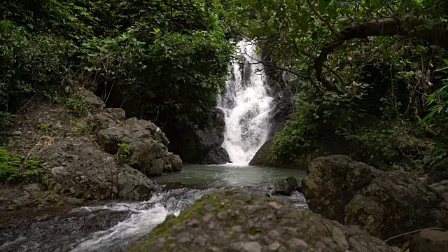 美丽的瀑布在森林的岩石上流动视频素材