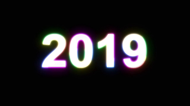 2019年文字在轻大爆炸爆炸彩虹颜色闪亮的动画循环在黑色背景新的质量凉爽漂亮的运动快乐的假期视频素材循环设计视频素材画面4