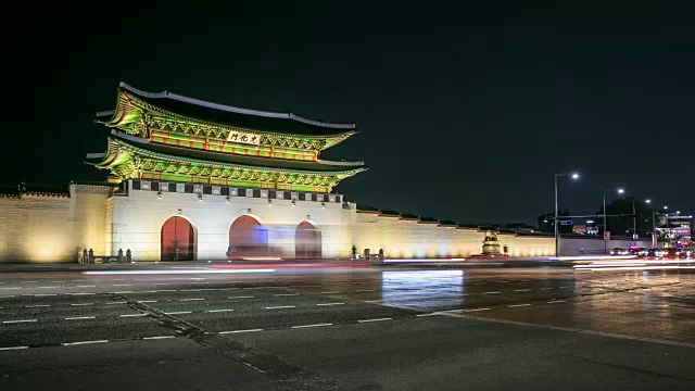 景福宫夜间有公路交通视频素材