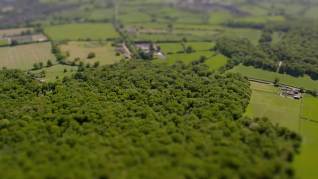 田野和林地鸟瞰图。4K视频素材