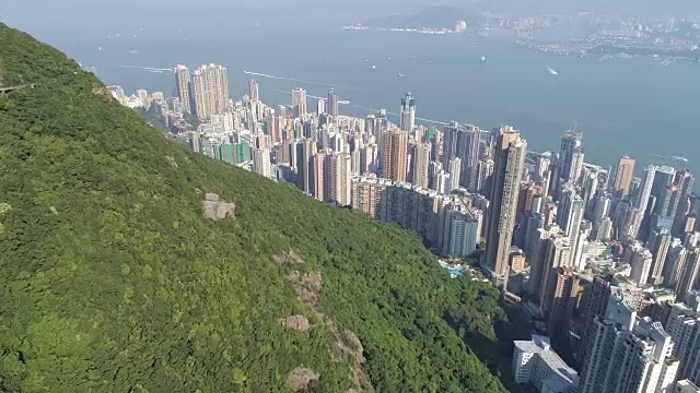 鸟瞰图的香港城市天际线和维多利亚港日落在中国视频素材