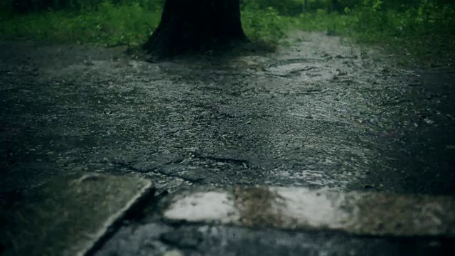 雨路上大雨的特写镜头视频素材