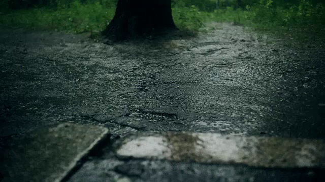 雨路上大雨的特写镜头视频素材