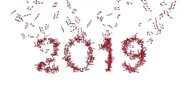 新年2019由音符制作的3D插图视频素材画面1