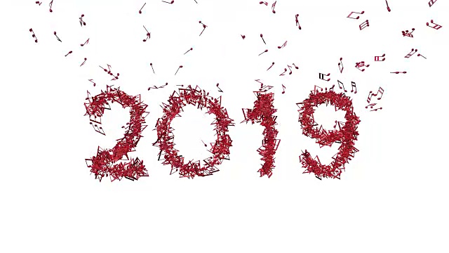 新年2019由音符制作的3D插图视频素材画面2
