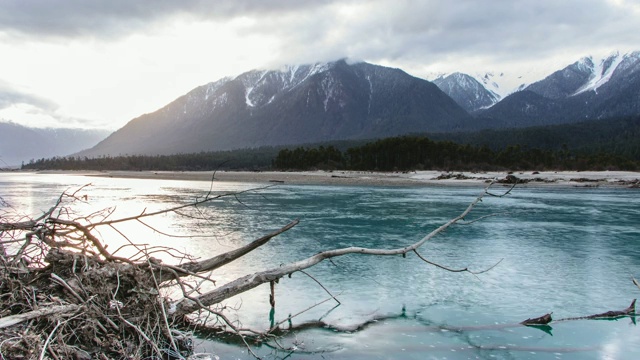 西藏的湖泊和山脉覆盖着积雪视频素材