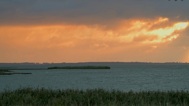 泻湖地区(博登)在秋天日出，布雷塞维茨，Zingst, fischand - darß -Zingst，波罗的海，梅克伦堡- vorpommern，德国视频素材