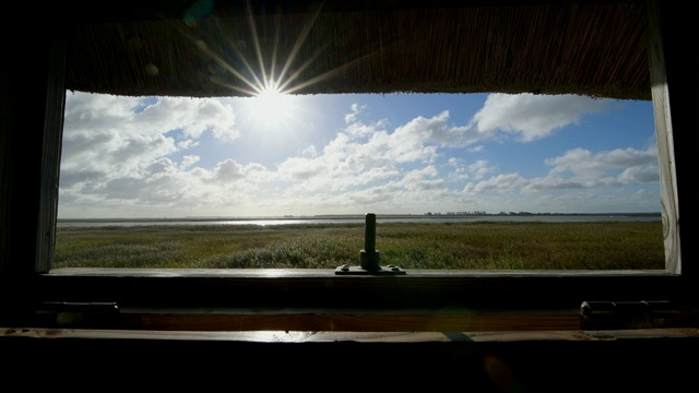 观察小屋太泻湖地区(博登)秋天，Zingst, Fischland-Darß-Zingst，波罗的海，梅克伦堡- vorpommern，德国视频素材