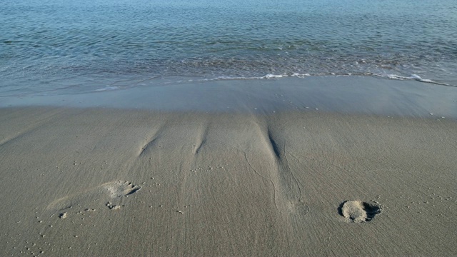 波罗的海海滩与脚印，普雷罗，费斯奇兰达ß- zingst，波罗的海，梅克伦堡- vorpommern，德国视频素材