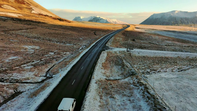 风景鸟瞰图的道路在冰岛的冬天视频素材