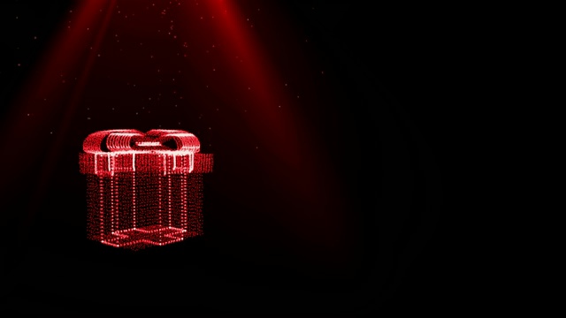 粒子礼盒旋转黑色背景视频素材画面1
