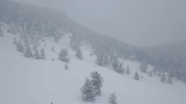 冬季降雪在森林滑雪场滑雪缆车视频下载