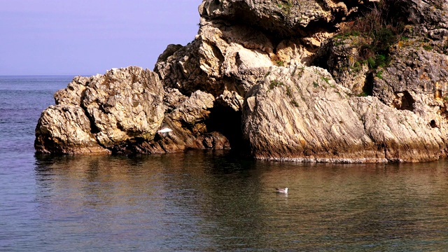 宁静阳光明媚的黑海岩石海岸视频素材