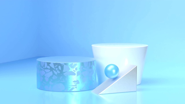蓝色场景地板墙角抽象几何形状运动图形3d渲染视频素材画面2