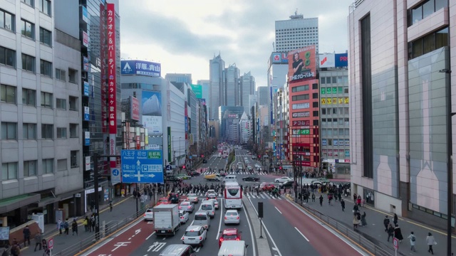 白天在新宿拥挤的十字路口的时间流逝。视频素材