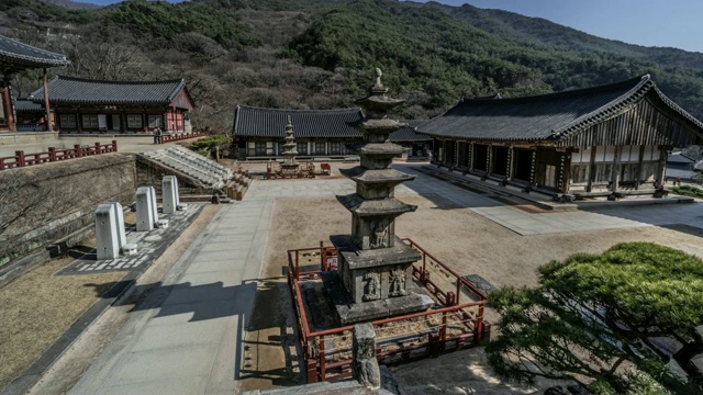 韩国全罗南道古里根的槐树寺(国家文化遗产)的西五层石塔视频素材