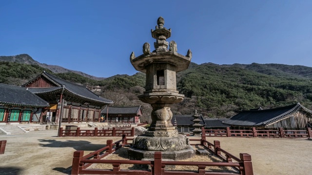 韩国全罗南道古里根市的槐树寺(国家文化遗产)大恩全殿石灯视频素材