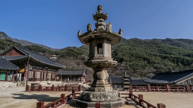 韩国全罗南道古里根市的槐树寺(国家文化遗产)大恩全殿石灯视频素材