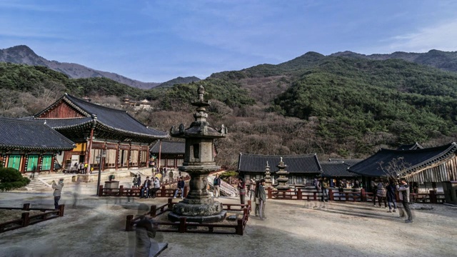 韩国全罗南道古里根市的槐树寺(国家文化遗产)大恩全殿石灯视频素材