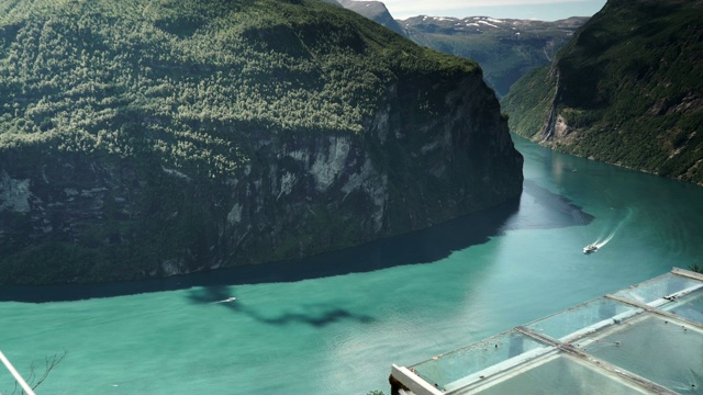 挪威Geirangerfjord和渡船。时间流逝视频素材