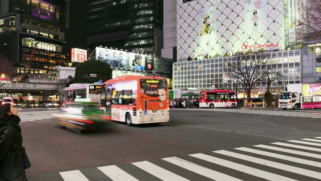 延时:涉谷穿越夜晚，日本东京视频素材