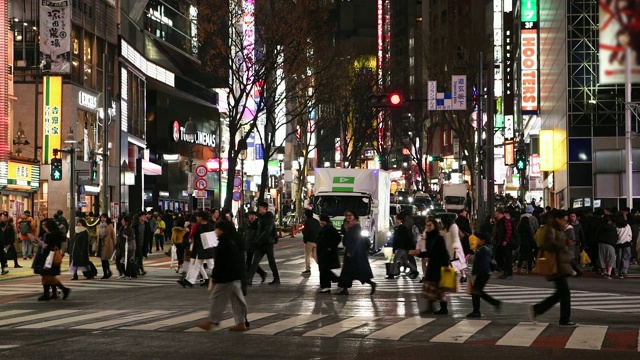 日本东京，夜晚行人穿过涉谷路口视频素材