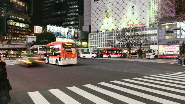 延时:涉谷穿越夜晚，日本东京视频素材