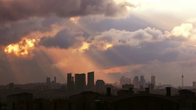 美丽的电影时间推移日落城市，伊斯坦布尔，土耳其视频素材