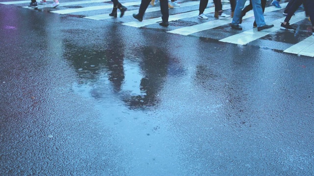 在雨天走斑马线视频素材