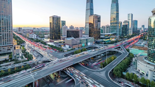 北京國貿立交橋車流延时摄影视频素材