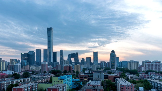 夕阳下的北京CBD天际线视频素材