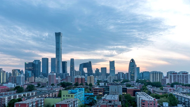 夕阳下的北京CBD天际线视频素材