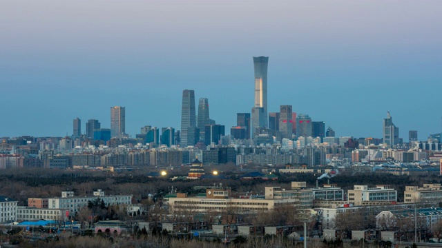 夕阳下的北京CBD天际线视频素材