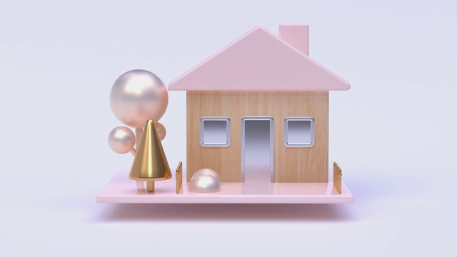 抽象房屋卡通风格金属闪亮的白色背景3d渲染运动建筑自然概念视频素材画面2