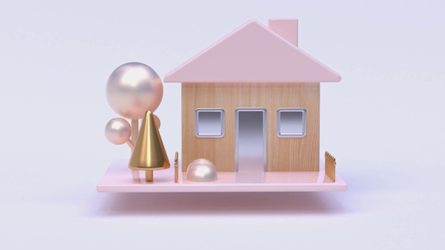 抽象房屋卡通风格金属闪亮的白色背景3d渲染运动建筑自然概念视频素材画面4
