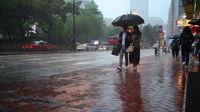 香港的人行道和车流在雨中视频素材