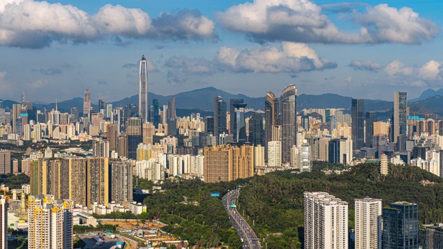 T/L MS HA Shenzhen skyline with moving clouds/深圳，中国视频素材