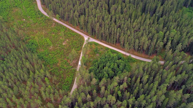 航拍:瑞典斯马兰的森林和公路的无人机镜头视频素材