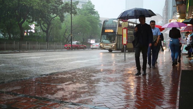 香港的人行道和车流在雨中视频素材