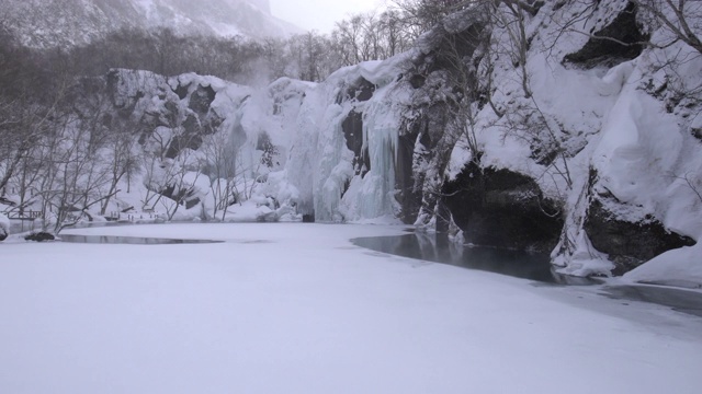 长白山中被冰雪覆盖的湖泊视频素材