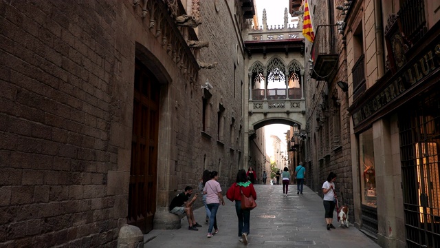 Carrer Del Bisbe Bridge，巴塞罗那，西班牙视频素材