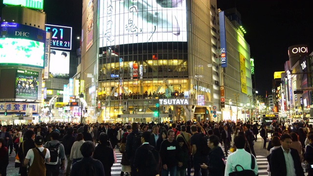 日本东京涩谷区行人过街的模糊和移动镜头视频素材