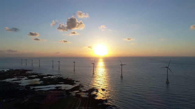 济州岛西部海上景观，风电场鸟瞰图，韩国，亚洲视频素材