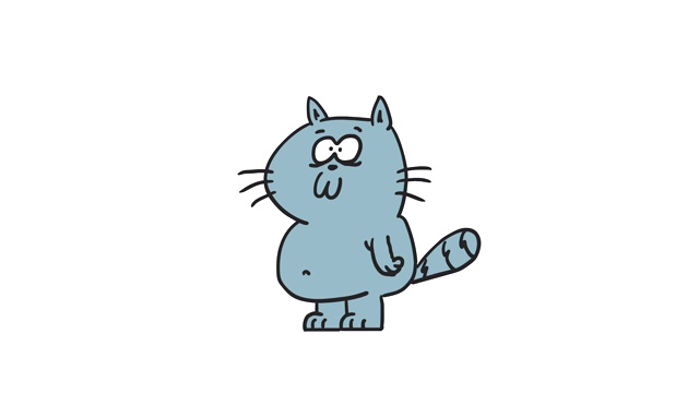 卡通灰猫饿了尖叫。有趣的角色。帧动画。阿尔法通道视频素材画面1