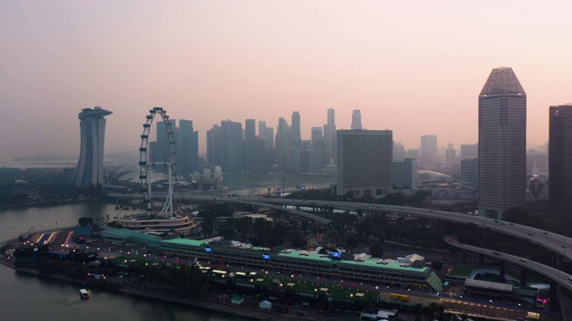 日落时分的新加坡风景鸟瞰图视频素材